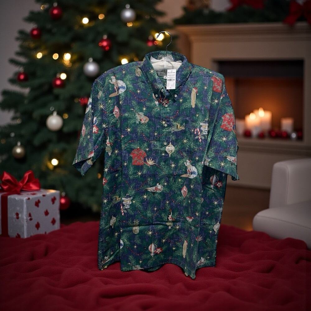 Reyn Spooner Men 2022 Mele Kalikimaka Button Front Shirt XL Navy Limited Issue